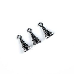 6 Adet - 15 mm Kule Desenli Metal Uç, Takı Malzemesi, Boyalı Gümüş Kaplama - 4