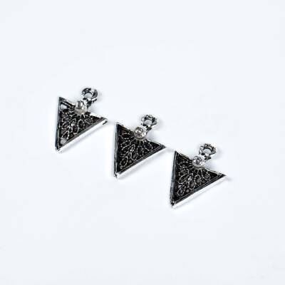 6 Adet - 17 mm Üçgen Desenli Metal Uç, Takı Malzemesi, Boyalı Gümüş Kaplama - 3