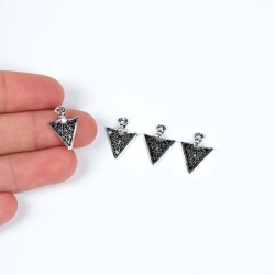 6 Adet - 17 mm Üçgen Desenli Metal Uç, Takı Malzemesi, Boyalı Gümüş Kaplama - 1