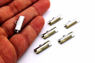 6 Adet - 6x20 mm Dişli Bağlantı Aparatı, Timsah Kapama, Kulplu Dişli Sıkıştırma, Kolye ve Bileklik Kapama, Nikel Kaplama - 3