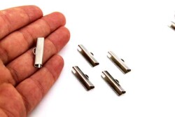 6 Adet - 6x25 mm Dişli Bağlantı Aparatı, Timsah Kapama, Kulplu Dişli Sıkıştırma, Kolye ve Bileklik Kapama, Nikel Kaplama - 3
