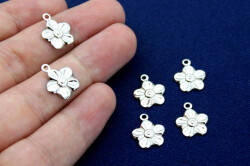 8 Adet- 12 Mm Çiçek Desenli Pul, Takı Malzemesi, Metal Pul, Nikel Kaplama, Pirinç #1223n - 2