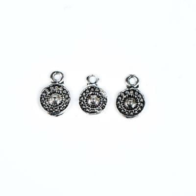 8 Adet - 13 mm Yuvarlak Desenli Metal Uç, Takı Malzemesi, Boyalı Gümüş Kaplama - 2