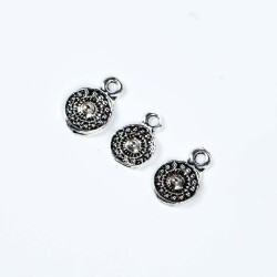 8 Adet - 13 mm Yuvarlak Desenli Metal Uç, Takı Malzemesi, Boyalı Gümüş Kaplama - 3