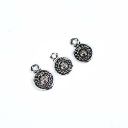 8 Adet - 13 mm Yuvarlak Desenli Metal Uç, Takı Malzemesi, Boyalı Gümüş Kaplama - 4