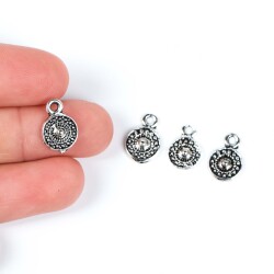 8 Adet - 13 mm Yuvarlak Desenli Metal Uç, Takı Malzemesi, Boyalı Gümüş Kaplama - 1