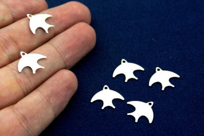 8 Adet- 14x15 Mm Martı Desenli Pul, Takı Malzemesi, Metal Pul, Nikel Kaplama, Pirinç #1305n - 2