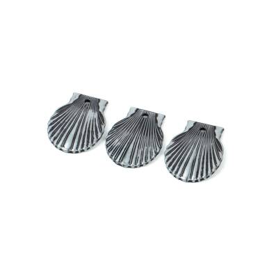 8 Adet - 30 mm Midye Desenli Metalize Uç, Antik Gümüş Renk Metalize Boncuk - 3