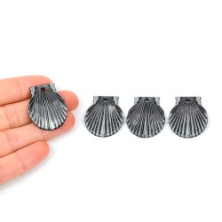 8 Adet - 30 mm Midye Desenli Metalize Uç, Antik Gümüş Renk Metalize Boncuk - 1
