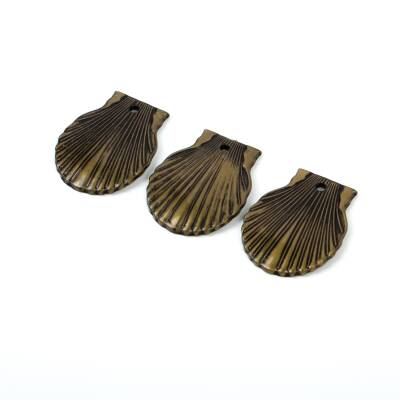 8 Adet - 30 mm Midye Desenli Metalize Uç, Antik Sarı Renk Metalize Boncuk - 3
