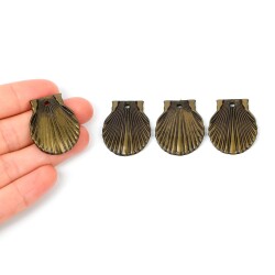 8 Adet - 30 mm Midye Desenli Metalize Uç, Antik Sarı Renk Metalize Boncuk - 1