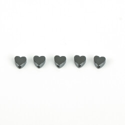 8 Adet - 4.5 mm, Kalp Desenli Metal Uç, Ortadan Delik Zamak Ara Parça, Hematit Renk, 1. Kalite - 4