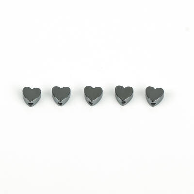 8 Adet - 4.5 mm, Kalp Desenli Metal Uç, Ortadan Delik Zamak Ara Parça, Hematit Renk, 1. Kalite - 4