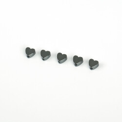 8 Adet - 4.5 mm, Kalp Desenli Metal Uç, Ortadan Delik Zamak Ara Parça, Hematit Renk, 1. Kalite - 1