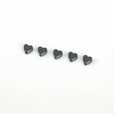 8 Adet - 4.5 mm, Kalp Desenli Metal Uç, Ortadan Delik Zamak Ara Parça, Hematit Renk, 1. Kalite - 1